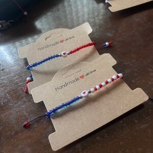 Handmade Kids Beaded Bracelet Set - Red and Blue